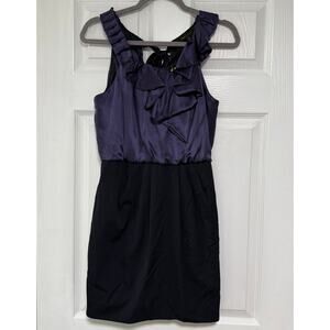 BCBGMAXAZRIA Women's Silk Ruffle Beaded Tie Back Contrast Dress Size XS